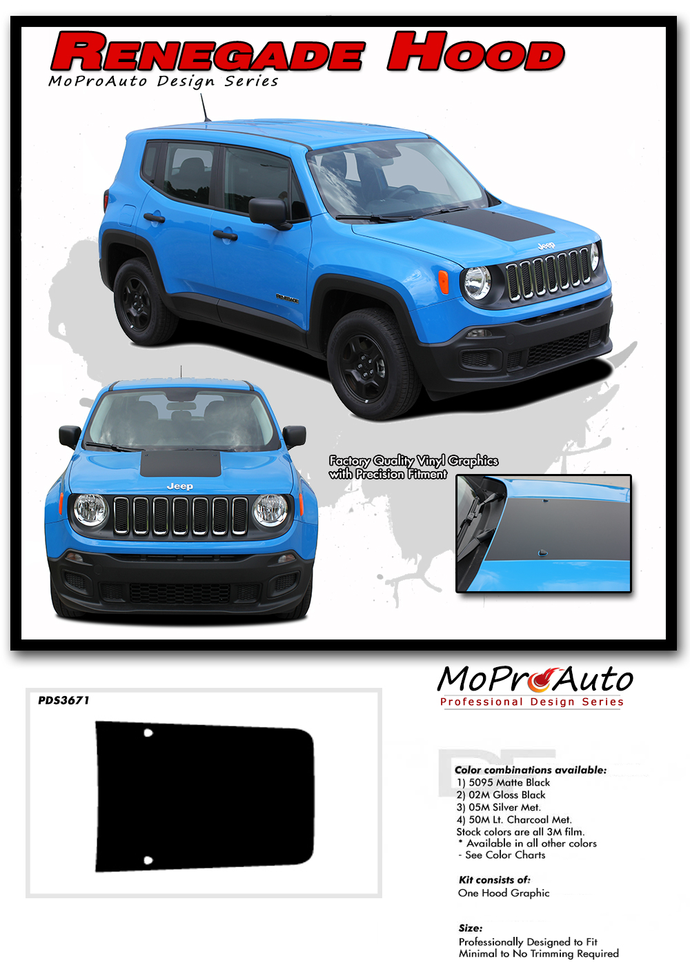 RENEGADE HOOD Jeep Renegade Hood Graphic - MoProAuto Pro Design Series Vinyl Graphics, Stripes and Decals Kit