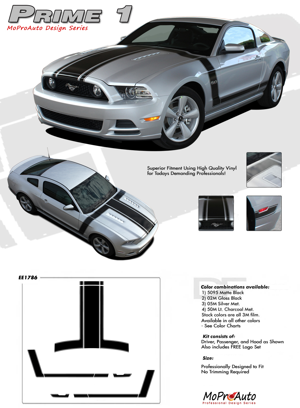 PRIME 1 Ford Mustang - MoProAuto Pro Design Series Vinyl Graphics, Stripes and Decals Kit