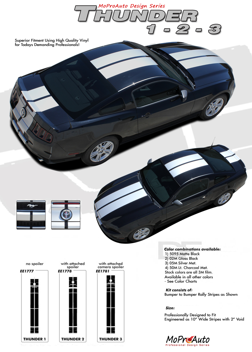 Ford Mustang THUNDER Racing Stripes - MoProAuto Pro Design Series Vinyl Graphics, Stripes and Decals Kit