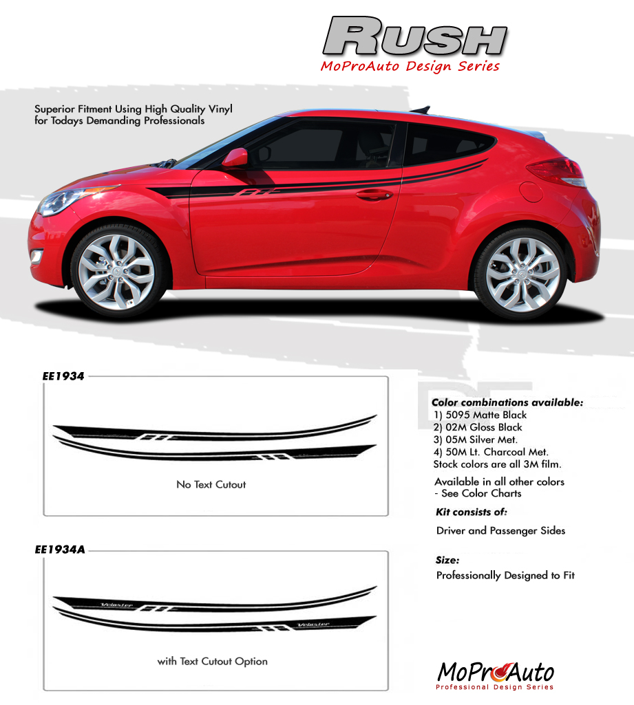 Rush Vinyl Graphics Kit Engineered to fit the 2011 2012 2013 2014 2015 2016 2017 2018 Hyundai Veloster - Vinyl Graphics, Stripes and Decals Kit by MoProAuto