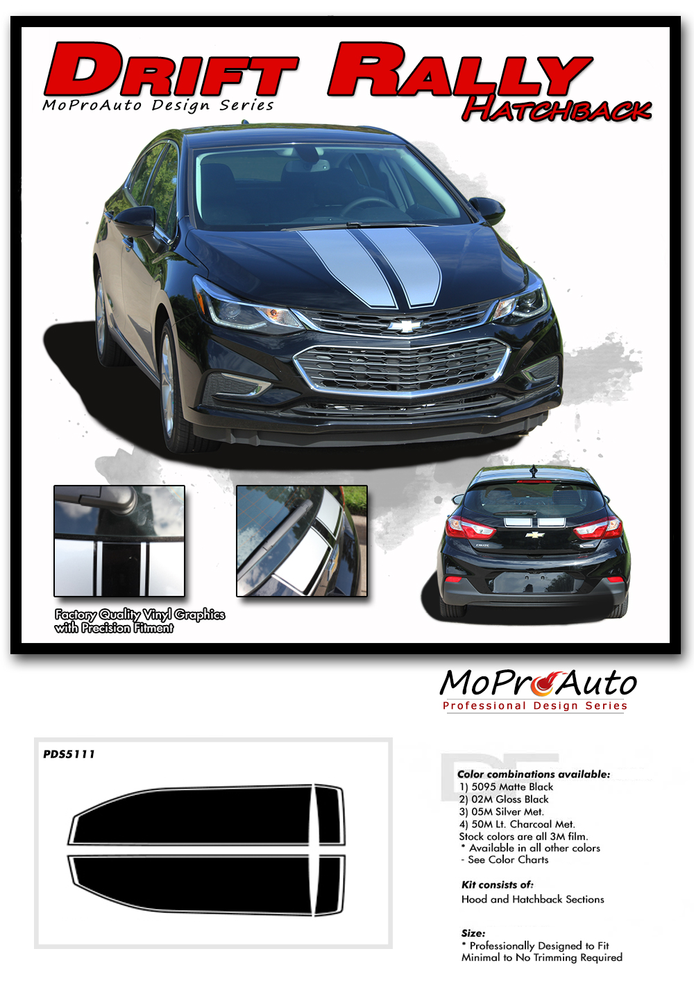 Chevy Cruze Hatchback RALLY STRIPES Vinyl Graphics, Stripes and Decals Set