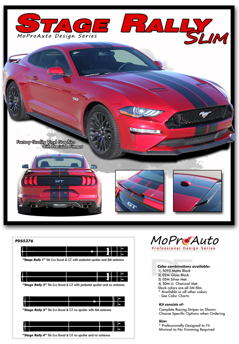 2018 2019 2020 2021 2022 2023 STAGE RALLY SLIM OEM Style Racing Stripes for Ford Mustang - MoProAuto Pro Design Series Vinyl Graphics, Stripes and Decals Kit