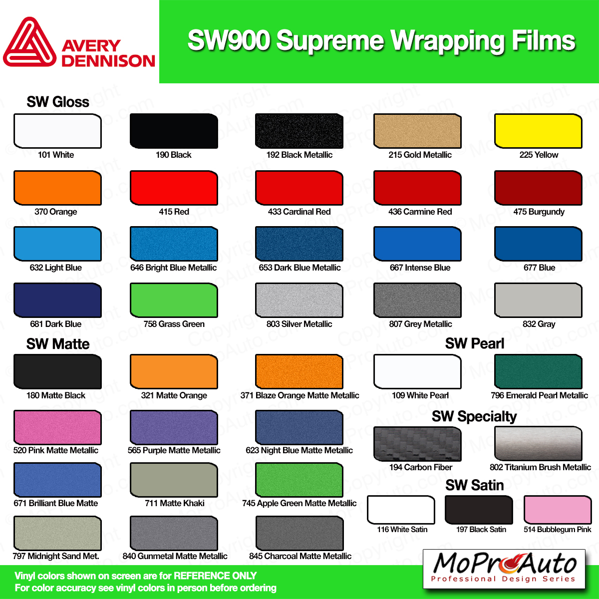 Avery Supreme Wrap Colour Chart