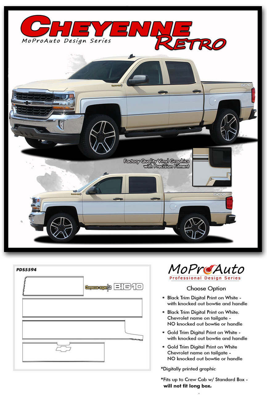 2014 2015 2016 2017 2018 RETRO CHEYENNE - Special Edition Style Chevy Silverado Vinyl Graphics, Stripes and Decals Kit by MoProAuto