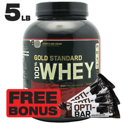 100% whey gold standard 5lb, cookies n cream   free bonus