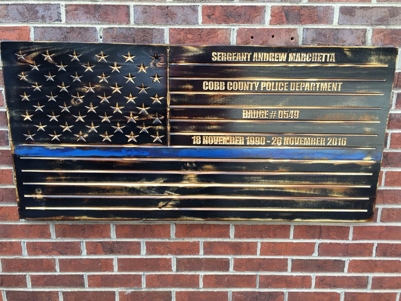 Blue Lives Matter Burned Engraved Wooden American Flag Blue Lives Matter Burned Engraved Wooden American Flag