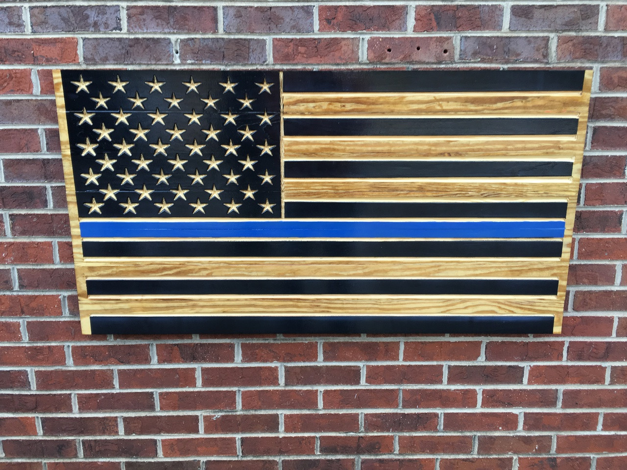 Blue Lives Matter Engraved Wooden American Flag Blue Lives Matter Engraved Wooden American Flag