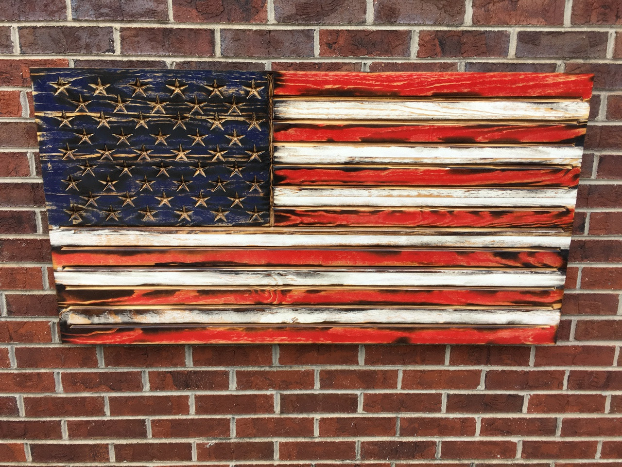 Red White And Navy Engraved Wooden American Flag Red White And Navy Engraved Wooden American Flag