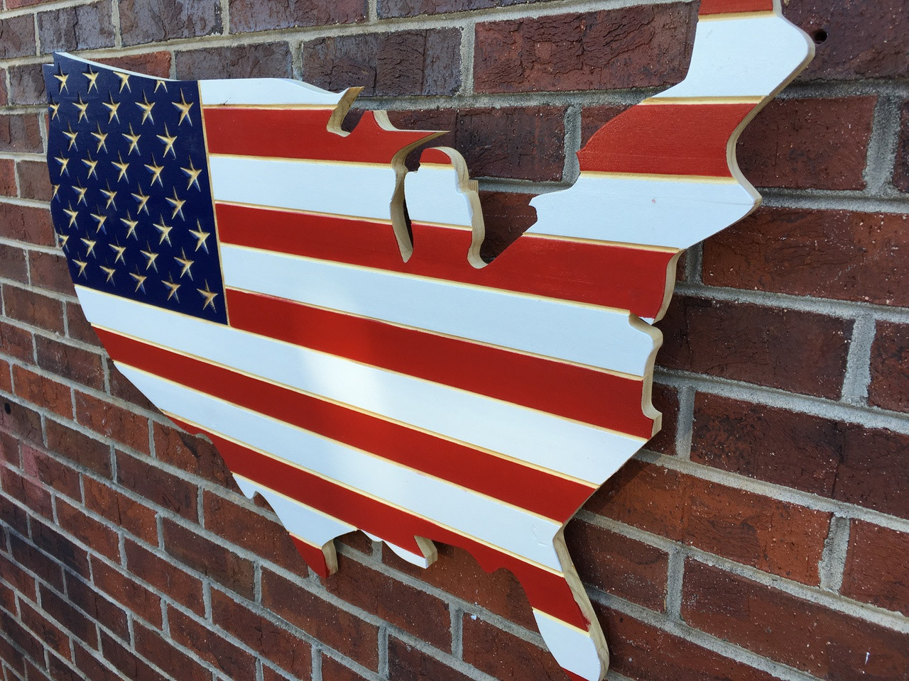 Red White And Blue Engraved Wooden American Flag USA Map Red White And Blue Engraved Wooden American Flag USA Map