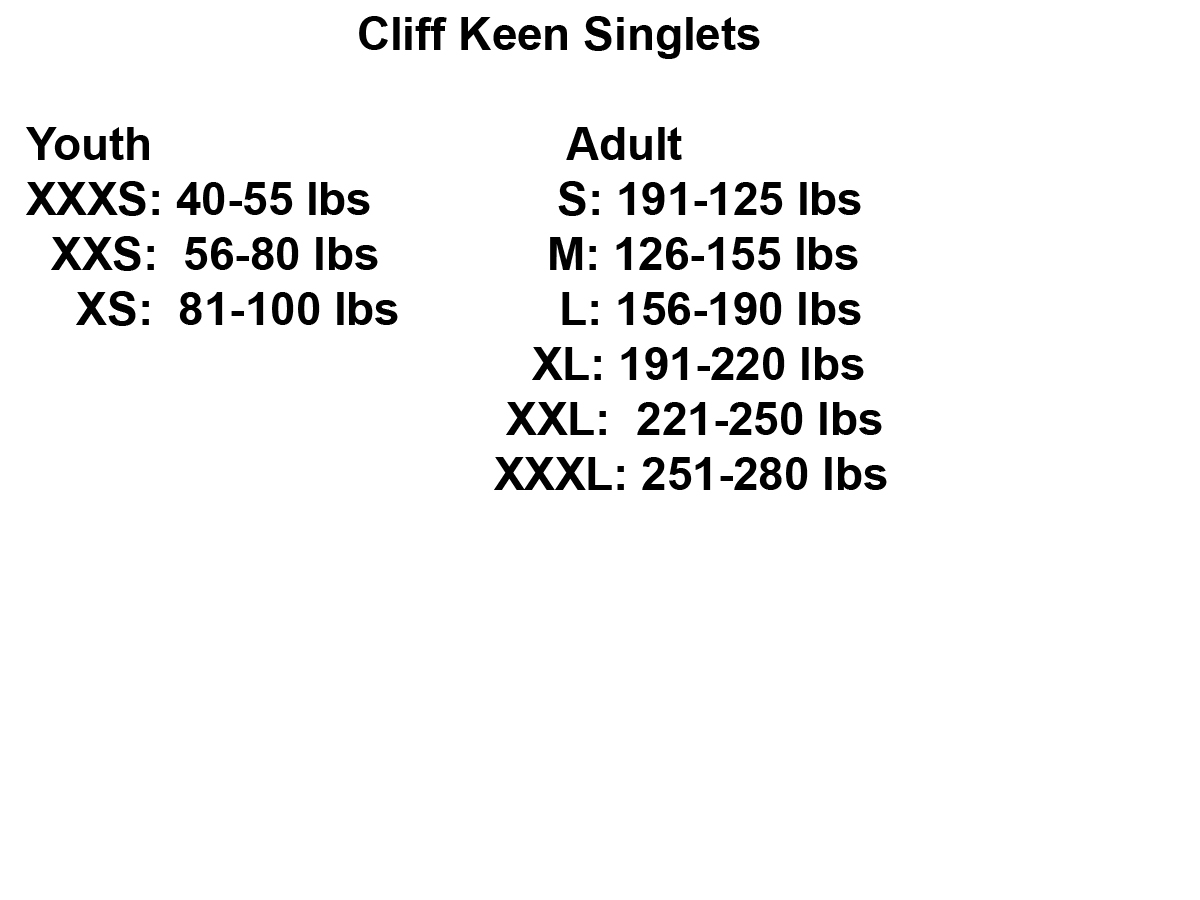 Cliff Keen Singlet Size Chart