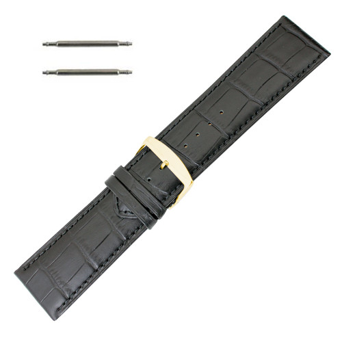 24mm Black Alligator Grain Leather Extra Wide Watch Band