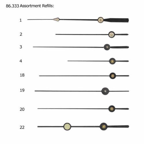 Black Multi Style Sweep Second Watch Hand Refills