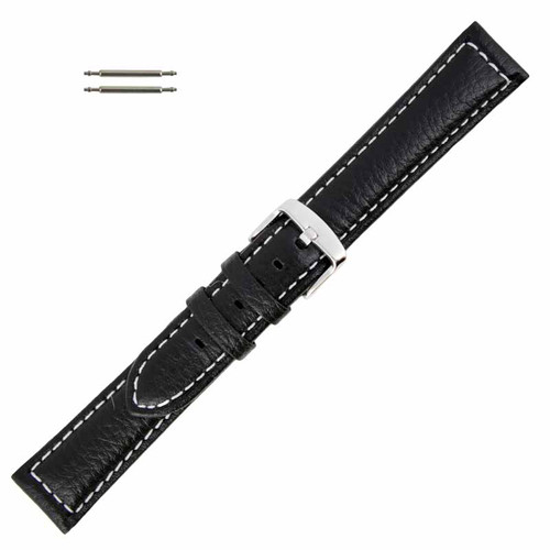 Extra Long 18MM Black Buffalo Chrono Leather Watch Band