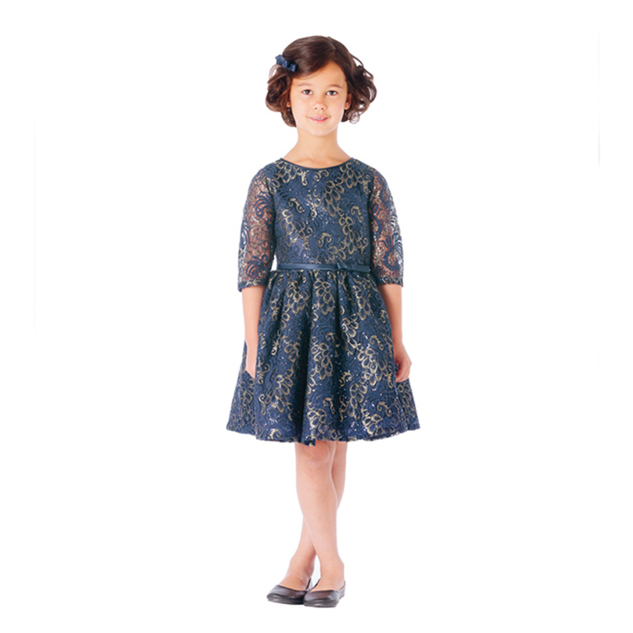 Sweet Kids Sequence And Gold Leaf Lace Dress
