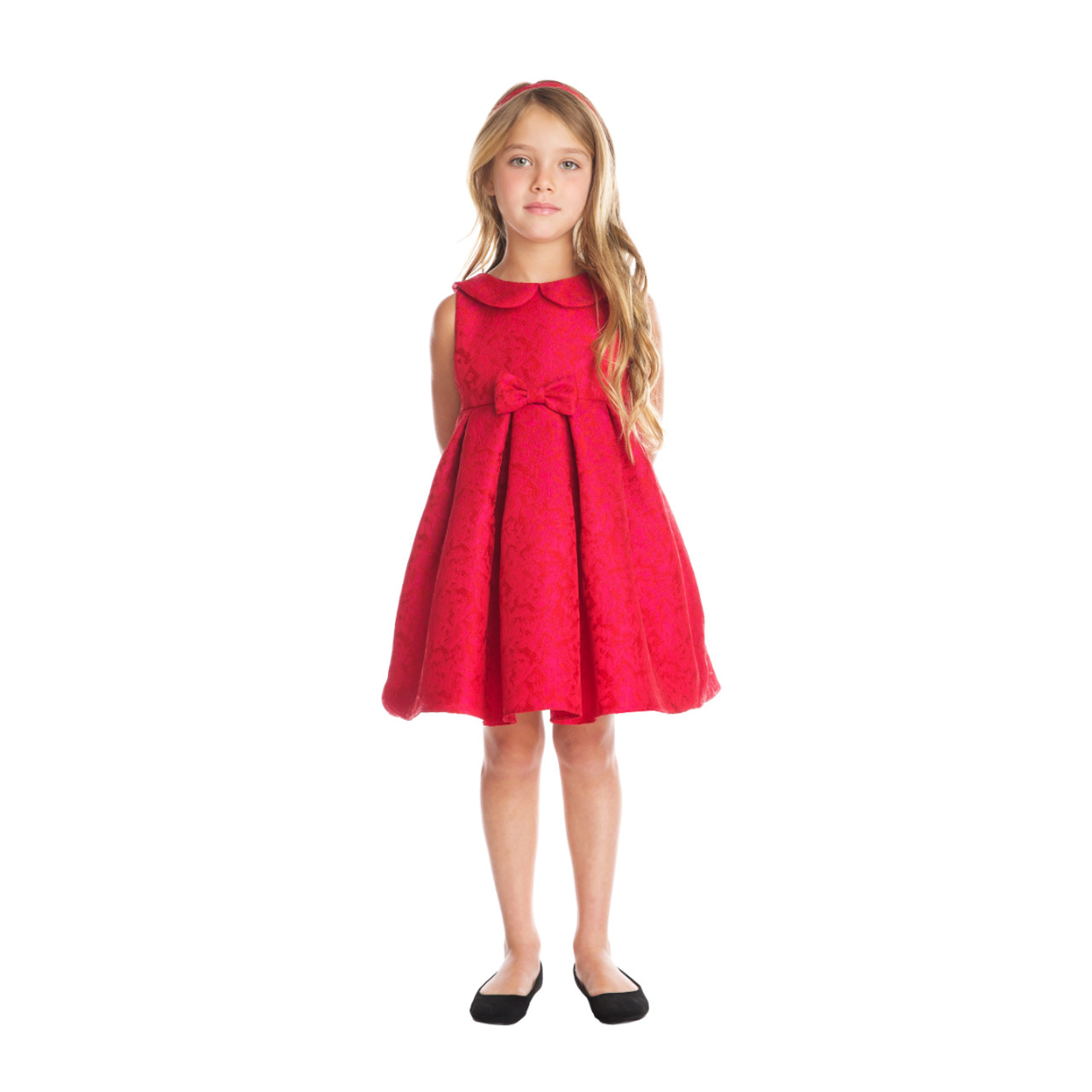 Red Jacquard With Collar Dress
