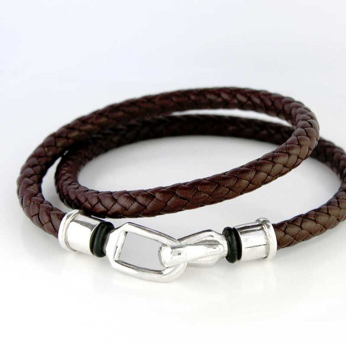 Braided Leather Wrap Hook Clasp Bracelet