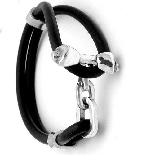 Bone Silver and Rubber Bracelet
