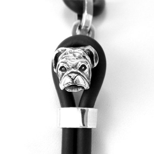 Bull Dog Silver and Rubber Bracelet