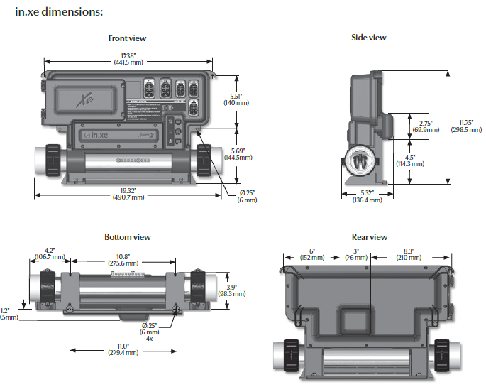 inxe spa controller dimensions