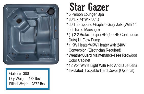 Star Gazer Qca hot tub discount price from Hot Tub Outpost