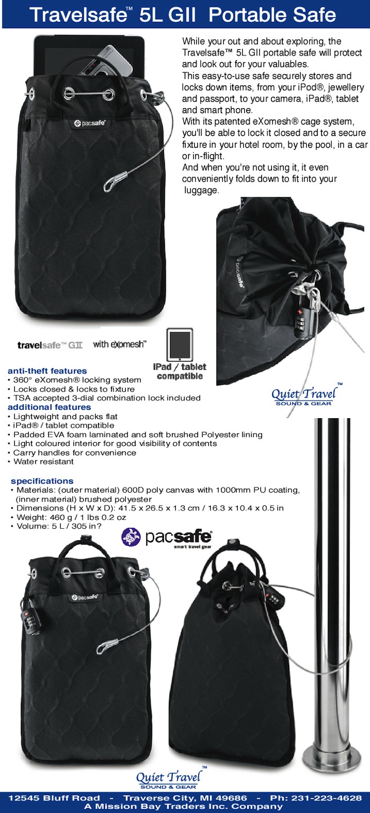 Pacsafe Travelsafe 5L GII Anti Theft Portable Safe - Mission Bay