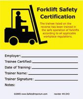 Forklift Training Certification Cards, 50/Pkg - Safety ...