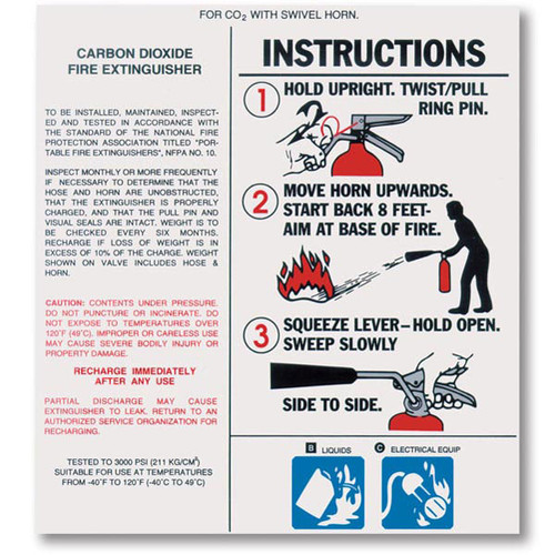 carbon dioxide fire extinguisher nameplate labels w instructions