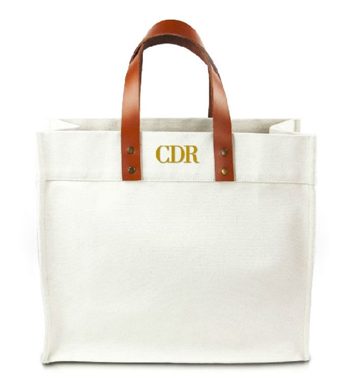 Fulham Personalized Monogram Canvas Tote Bag w/ Leather Straps