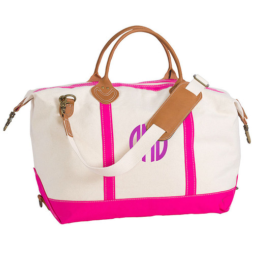 Haley Canvas & Leather Trim Weekender - Pink Haley Canvas & Leather Trim Weekender - Pink