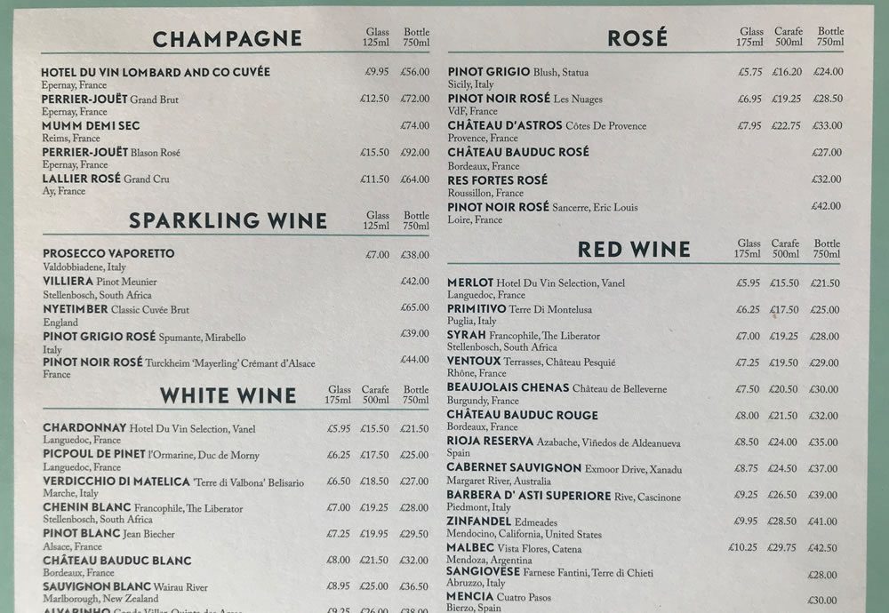 Hotel du Vin - Wine Menu