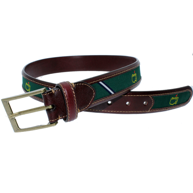 Masters Green & Navy Logo Belt With Leather