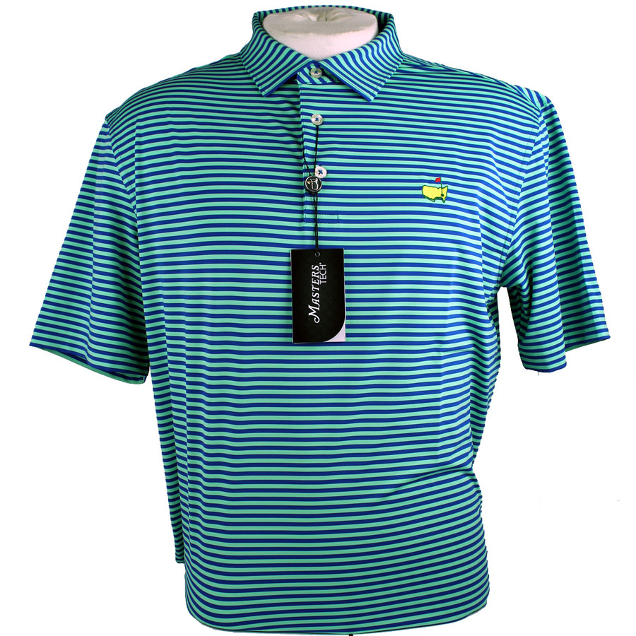 Masters Performance Tech Golf Shirt - Lime & Blue Striped