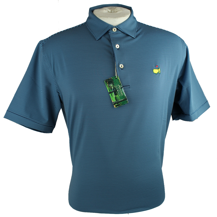 Peter Millar Performance Golf Shirt - Clubhouse Navy With Light Blue Stripes