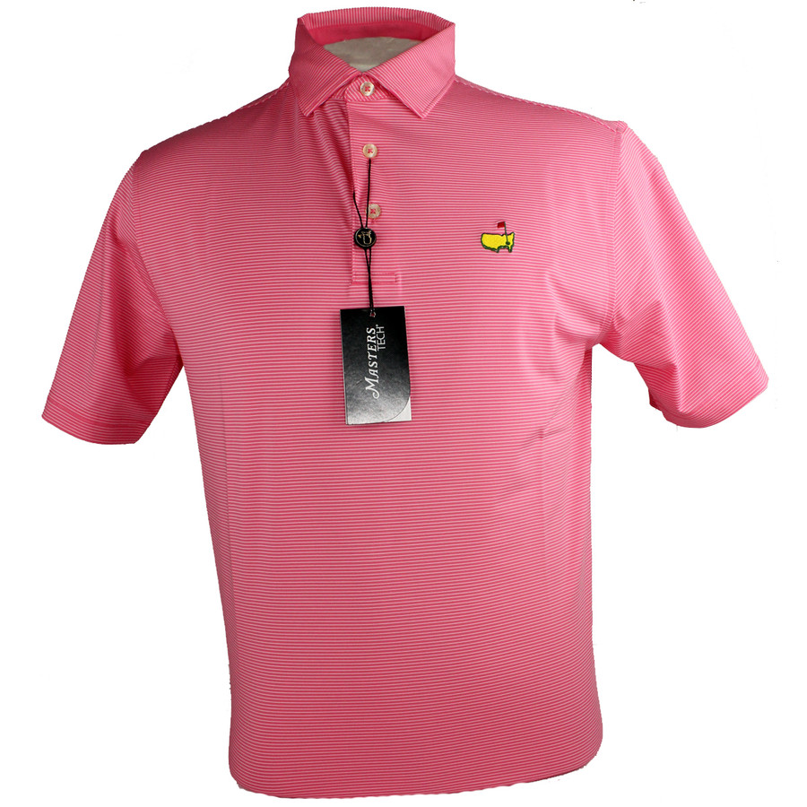 Masters Camelia & Thin White Striped Performance Tech Golf Shirt