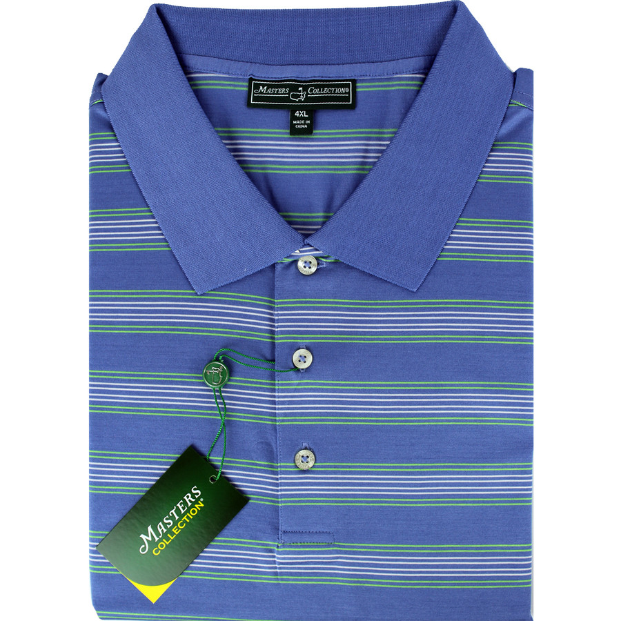 Masters Jersey Blue, Lime & White Striped Golf Shirt