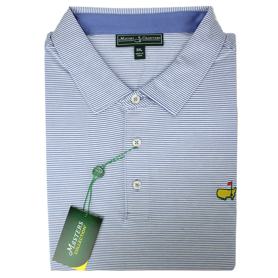 Masters Jersey Royal Blue & White Striped Golf Shirt