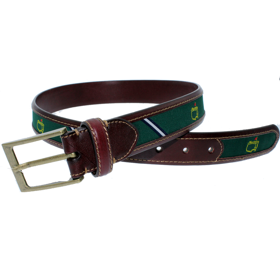 Masters Green & Navy Logo Belt With Leather