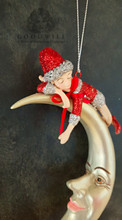 Christmas Tree Elf On Moon Decoration