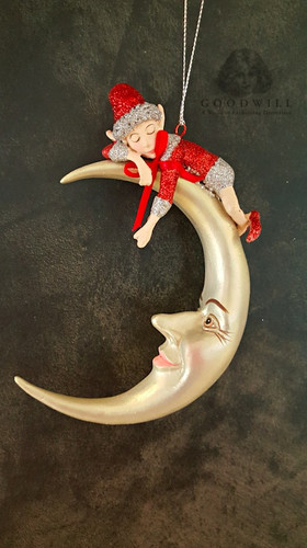 Christmas Tree Decoration Elf On Moon