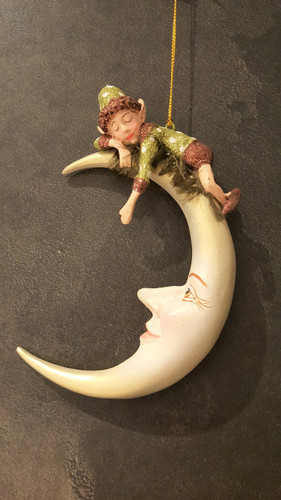 Elf On Moon Christmas Tree Decoration