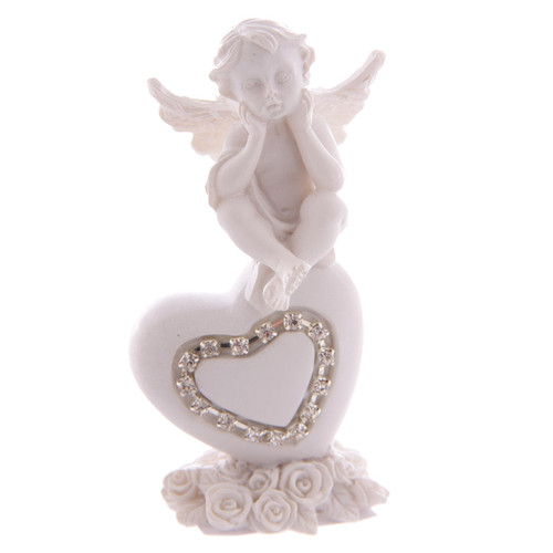 Cherub Sitting On Crystal Heart Ornament