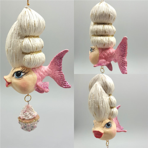 Madame Wig Cupcake Kissing Fish Ornament