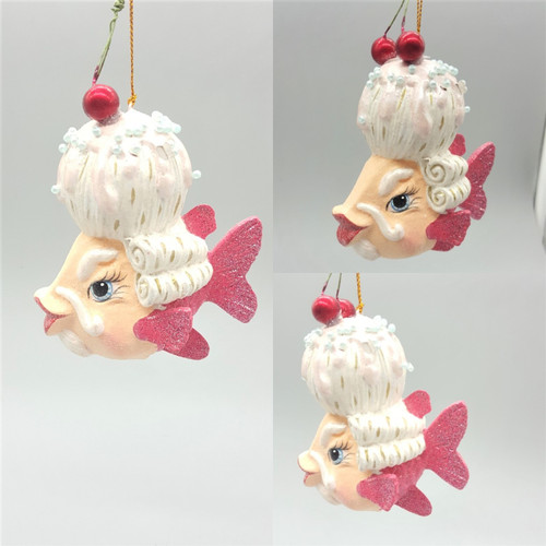 Mr Cherry Kissing Fish Tree Ornament had been handmade and hand painted with sparkling glitter detail, ready to display.