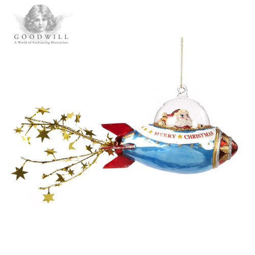 Handmade Glass Santa Rocket Christmas Tree Ornament
