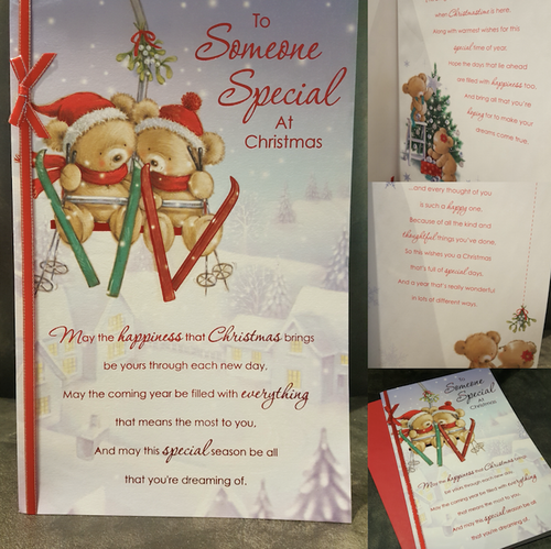 Beautiful large Christmas card with foil words and full colour insert.