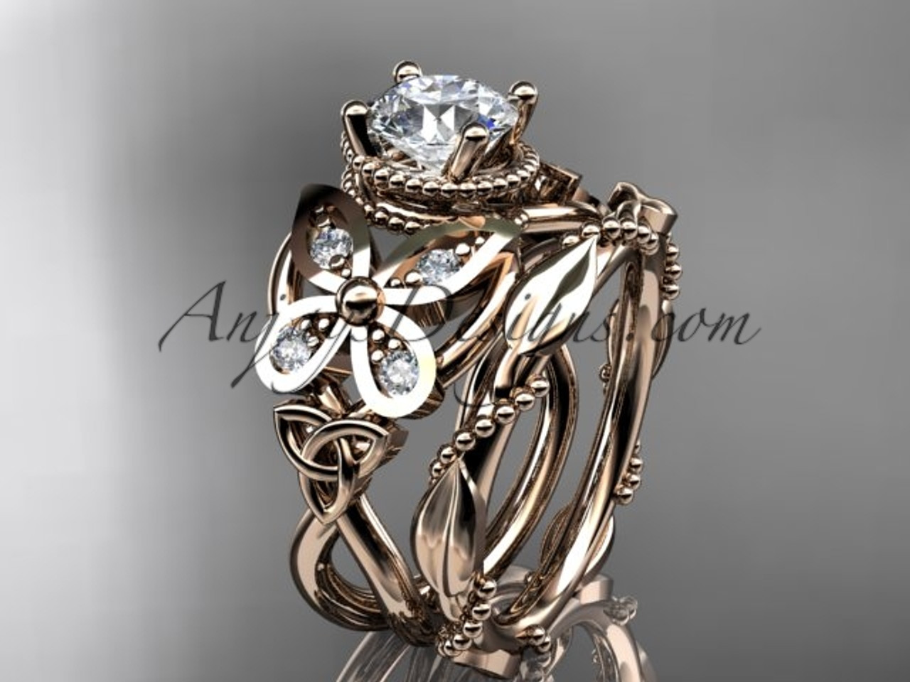 14kt rose gold diamond celtic trinity knot wedding ring butterfly engagement set with a - Butterfly Wedding Rings 14kt rose gold diamond celtic trinity knot wedding ring butterfly engagement set with a - Butterfly Wedding Rings