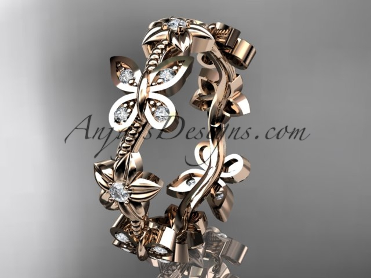 14kt rose gold diamond floral butterfly wedding ring engagement ring wedding band adlr139b - Butterfly Wedding Ring 14kt rose gold diamond floral butterfly wedding ring engagement ring wedding band adlr139b - Butterfly Wedding Ring