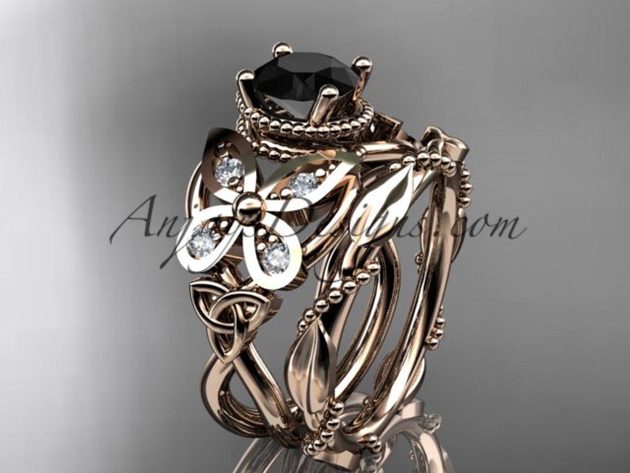 14kt rose gold diamond celtic trinity knot wedding ring butterfly engagement set with a black - Gold Diamond Wedding Rings 14kt rose gold diamond celtic trinity knot wedding ring butterfly engagement set with a black - Gold Diamond Wedding Rings