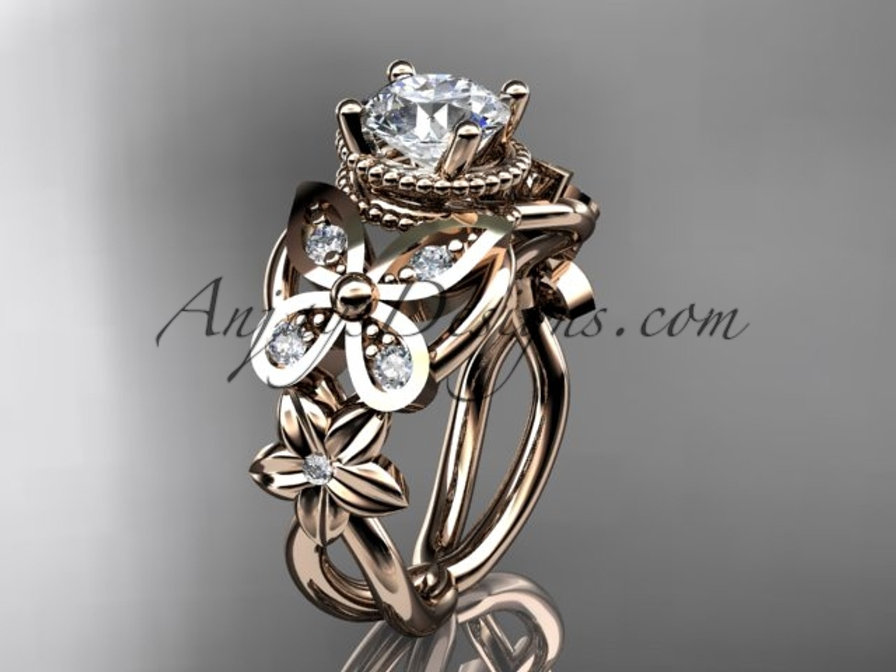 14kt rose gold diamond floral butterfly wedding ring engagement ring adlr136 - Butterfly Wedding Ring 14kt rose gold diamond floral butterfly wedding ring engagement ring adlr136 - Butterfly Wedding Ring