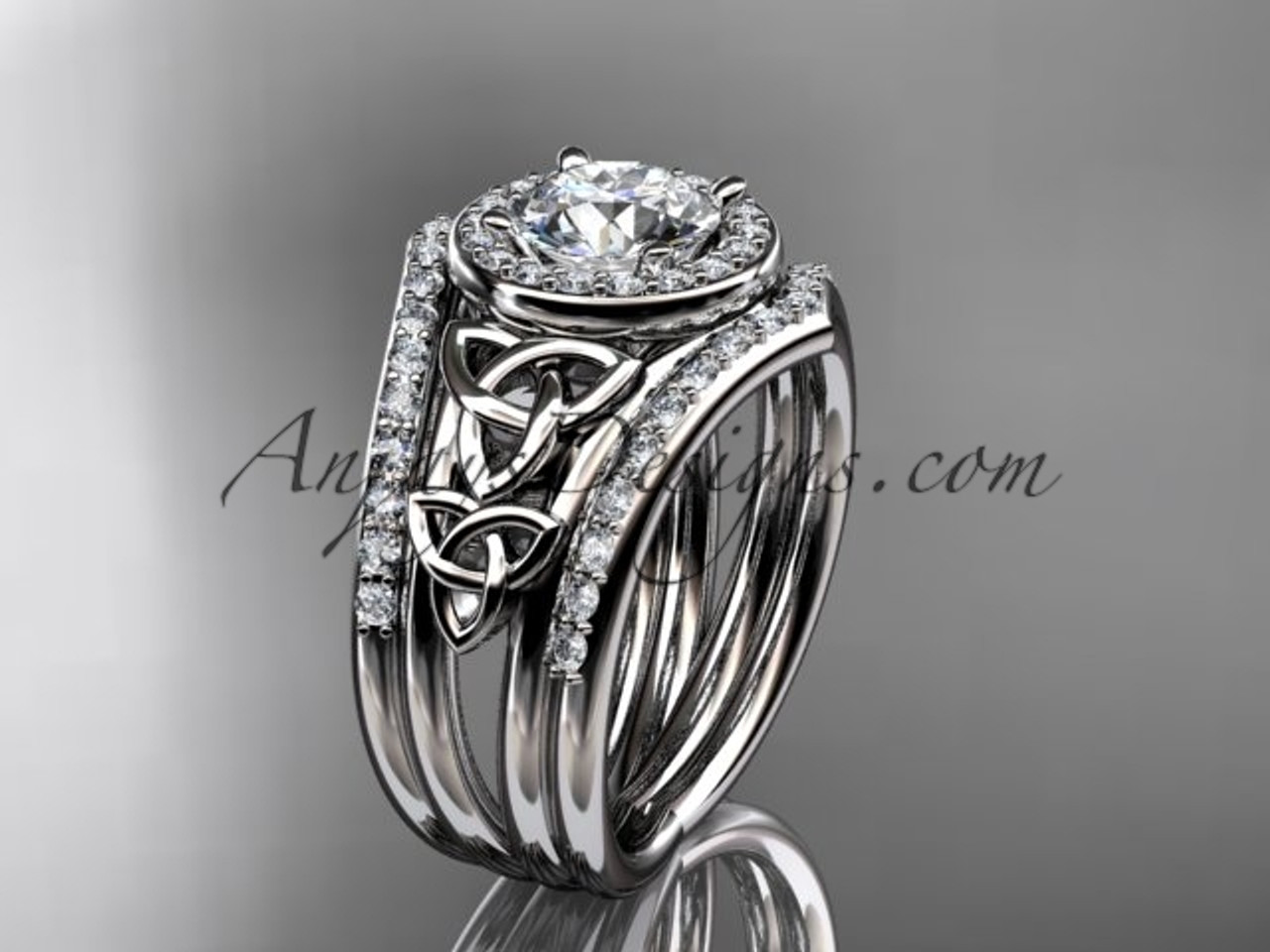 platinum diamond celtic trinity knot wedding ring, engagement ring with